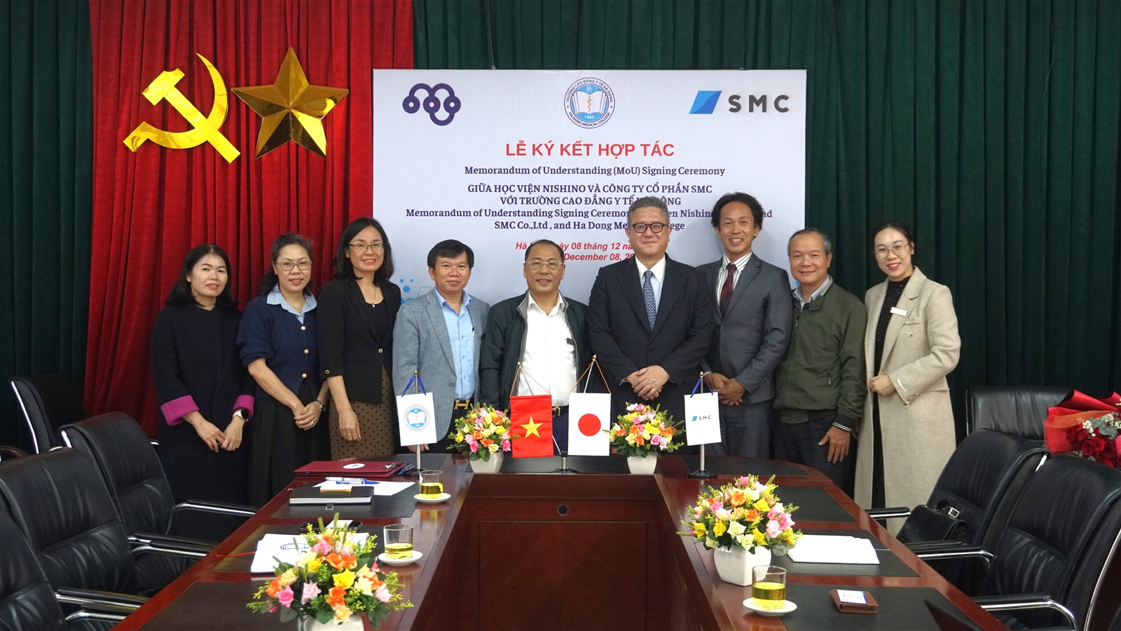 Lễ ký kết Biên bản ghi nhớ hợp tác giữa Trường Cao đẳng Y tế Hà Đông với Học viện Nishino và Công ty Cổ phần SMC